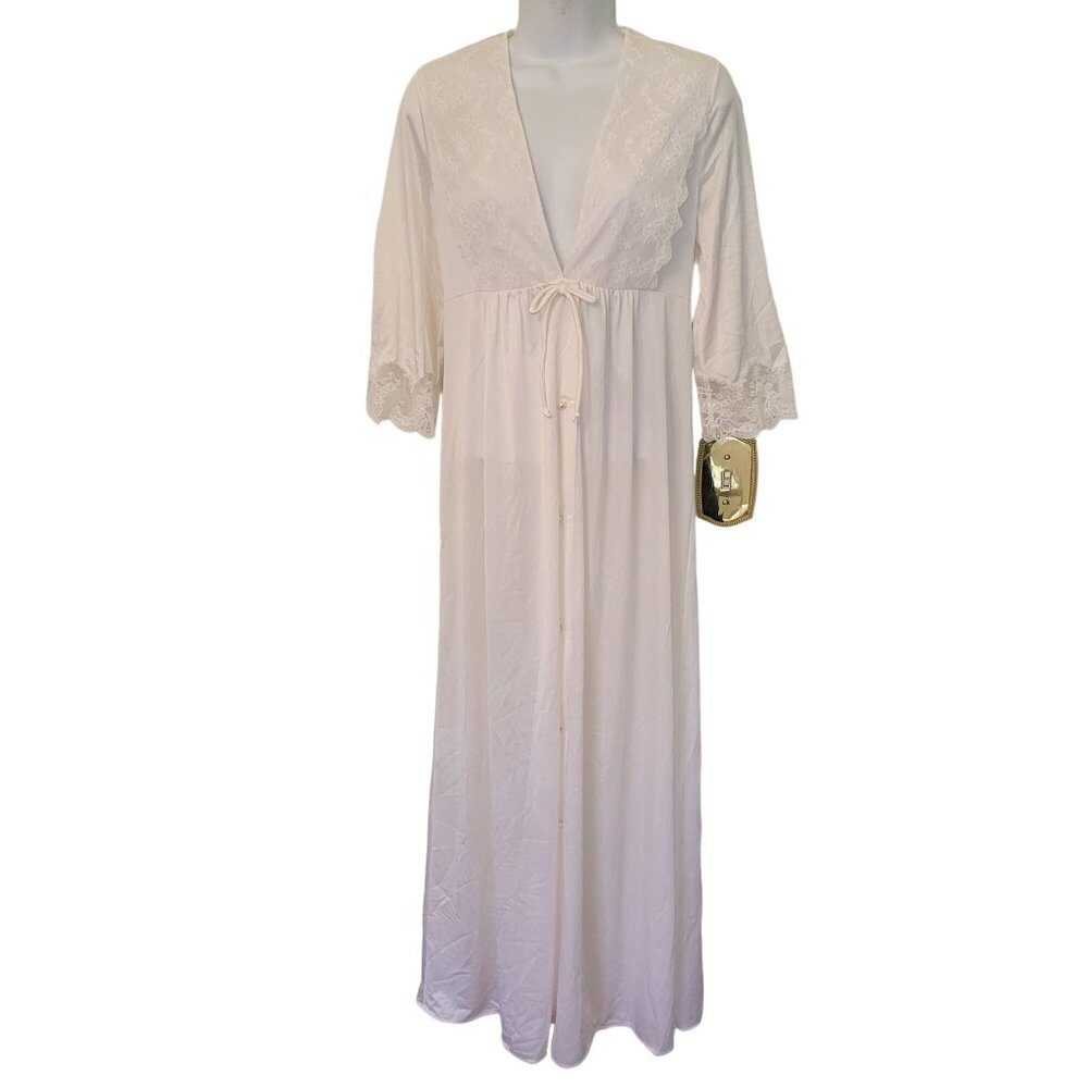 Shadowline Lace Trim Nylon Nightgown Petite White Bridal‎ Peignoir Lingerie